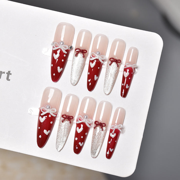 Romantic Heart-Themed Press-On Nail Extensions Bowlift