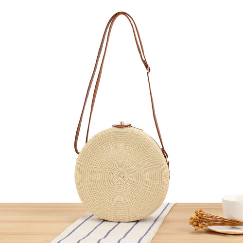 Round Basket Bag with Elegant Leather Handle Bowlift