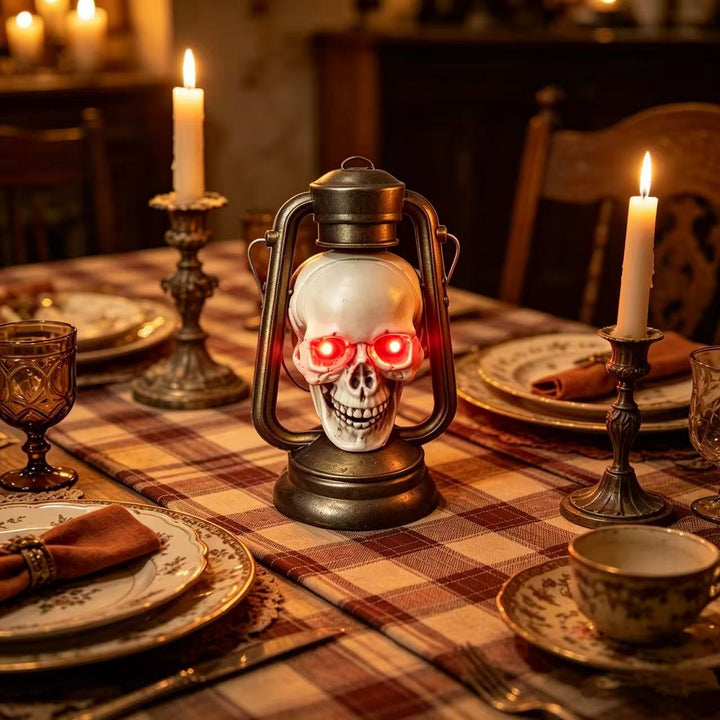 Vintage Metal LED Skull Lantern Table Centerpiece Bowlift