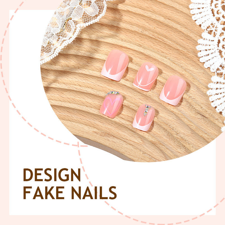 Artificial nail set with glitter and heart motifs Bowlift