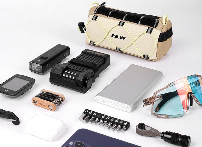 compact cylindrical handlebar bag with elastic bungee and universal Velcro mount Bowlift