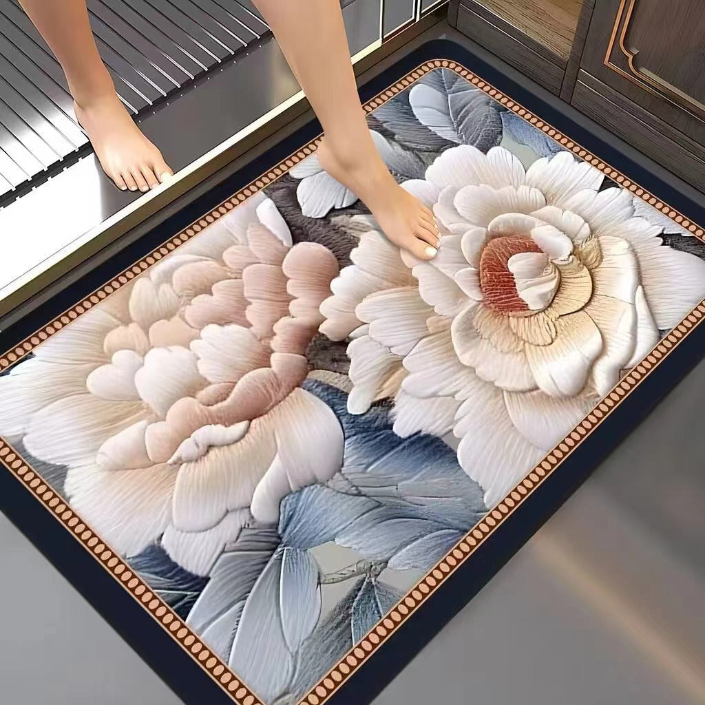 Floral-Embossed Memory Foam Bath Mat Bowlift