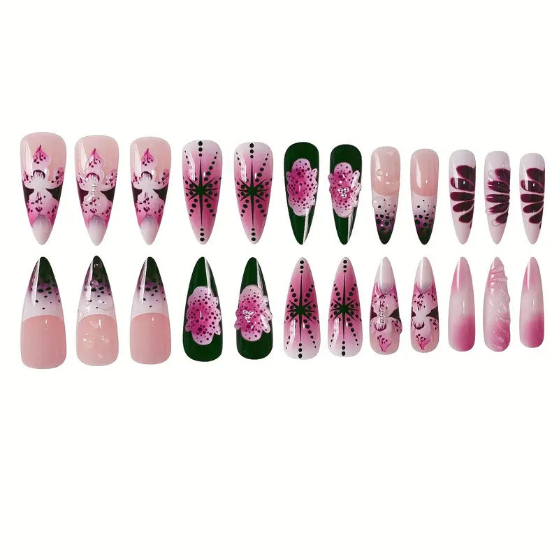 Premium Decorative Stiletto Press-On Nail Art Bowlift