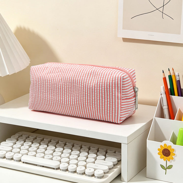 Striped Zippered Pencil Case Bag Bowlift