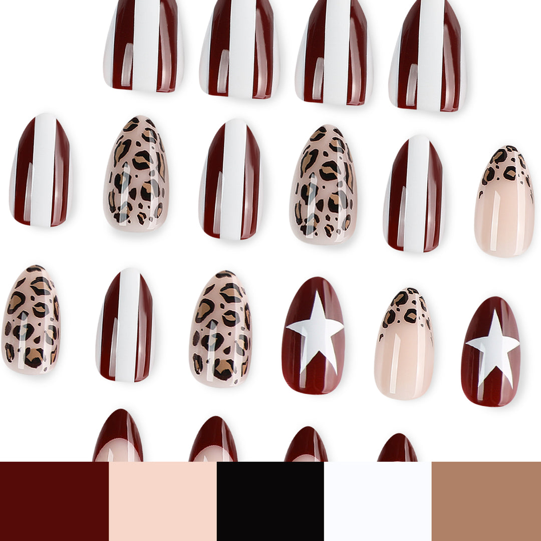 Artful stiletto nails with leopard pattern and elegant glitter decoration Bowlift