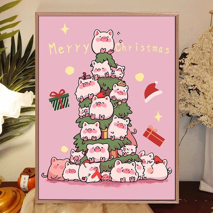 Whimsical Cat-Themed Holiday Canvas Art Print Bowlift