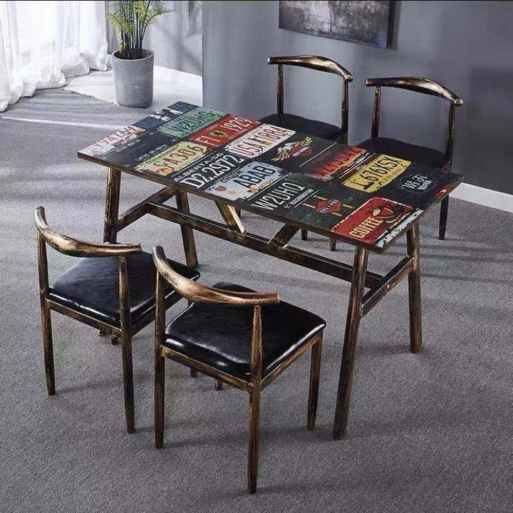 Vintage dining table with custom license plate design Bowlift