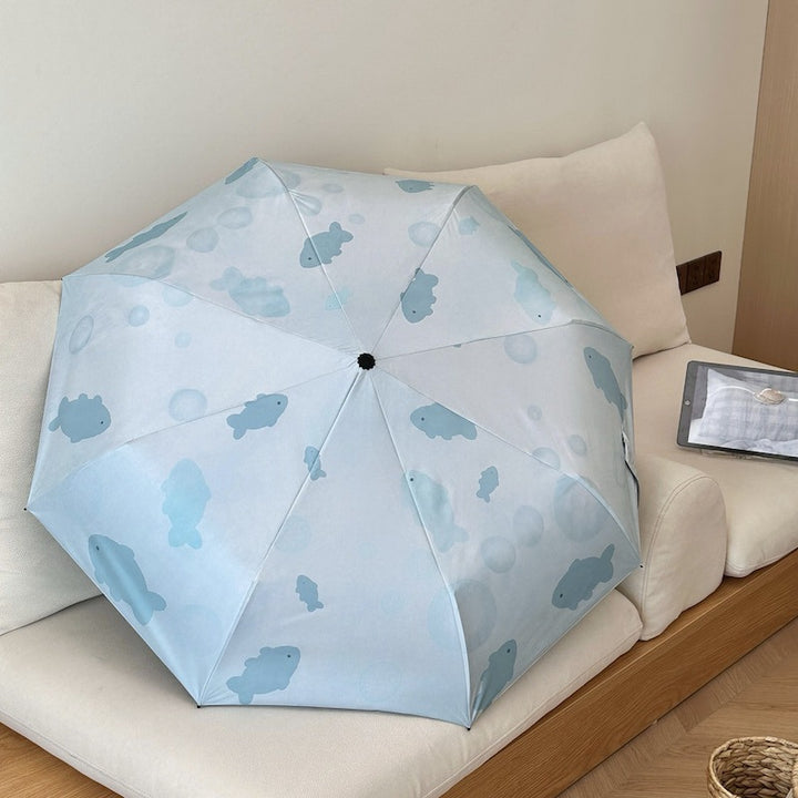 Women's foldable umbrella with unique fish pattern Bowlift