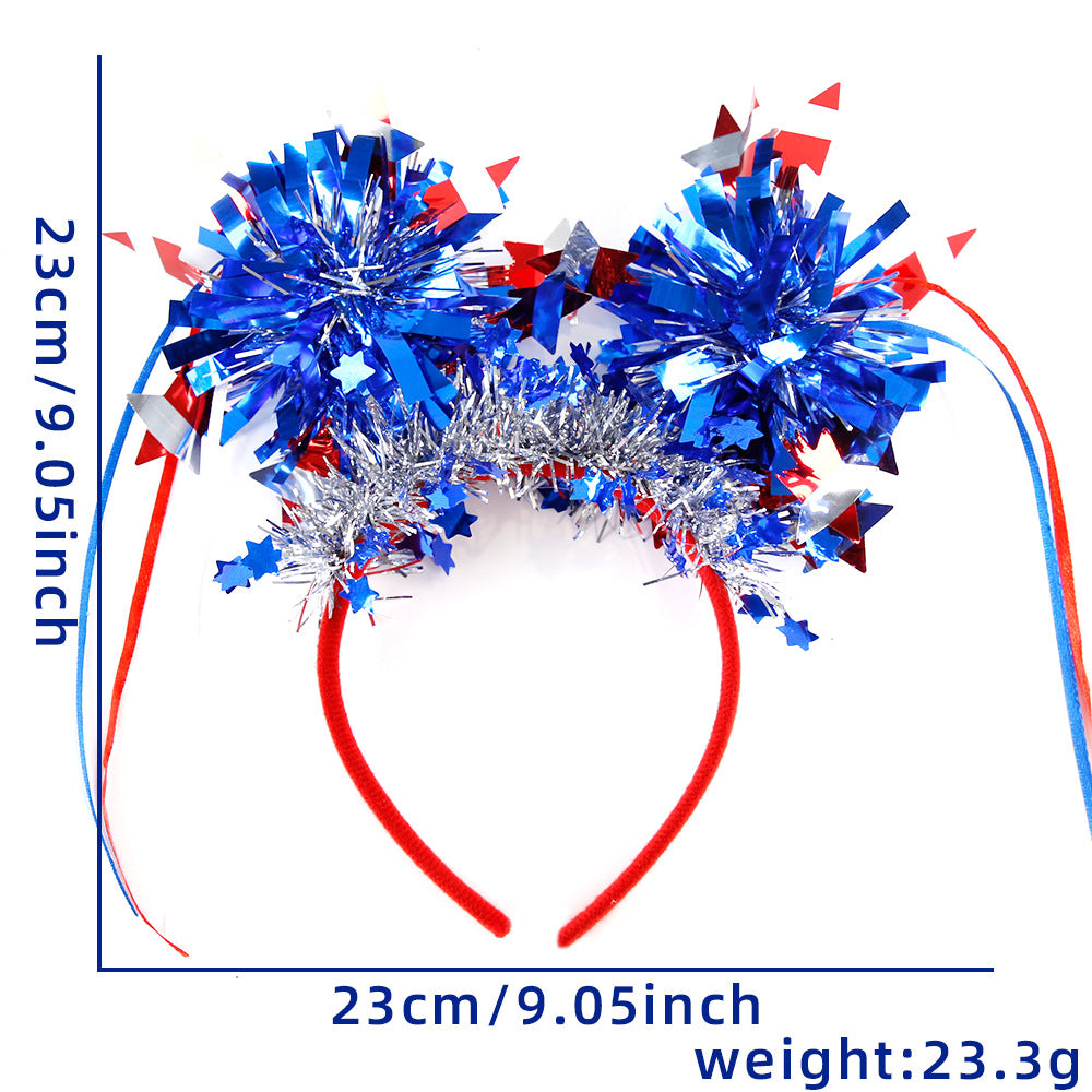 Unisex nan festive patriotic tinsel pompom headband with star garland and ribbon streamers Bowlift
