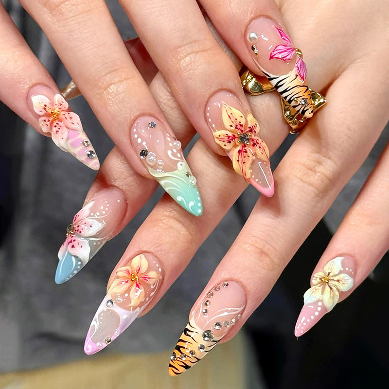 Floral-Themed Gel Press-On Nails Bowlift
