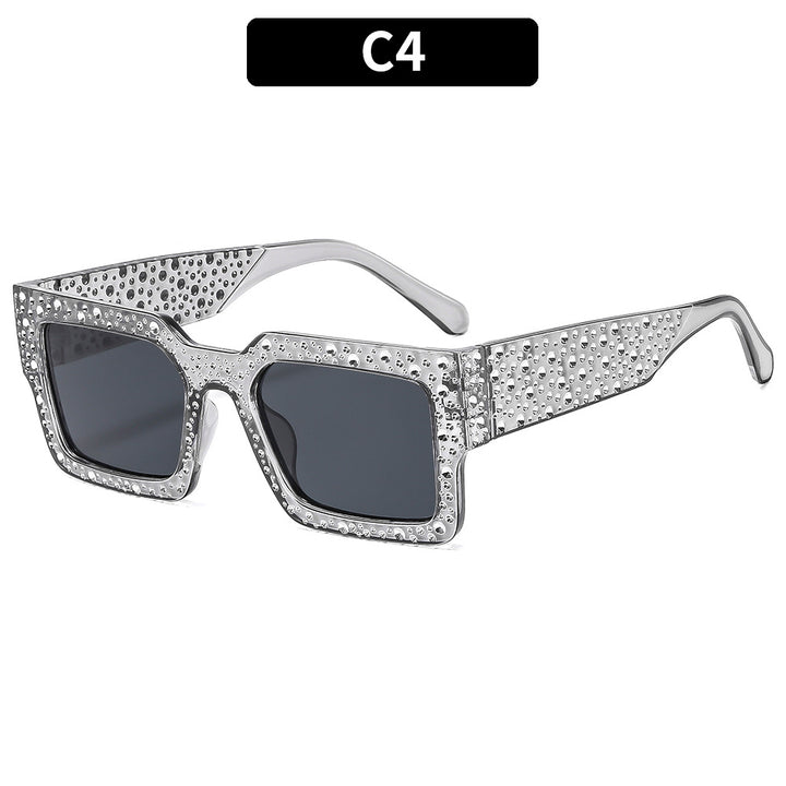 Rhinestone-Embellished Shield Sunglasses