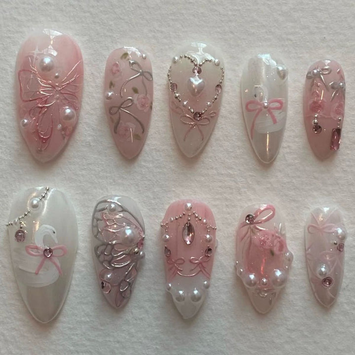 Elegant Floral Themed Press-On Nails Bowlift