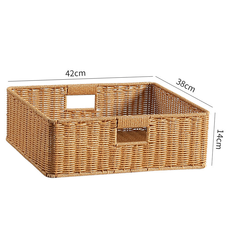 Handwoven Rectangular Storage Basket with Cut-Out Handles Bowlift