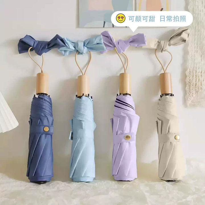 Women's Elegant Folding Umbrella with Wooden Handle Bowlift