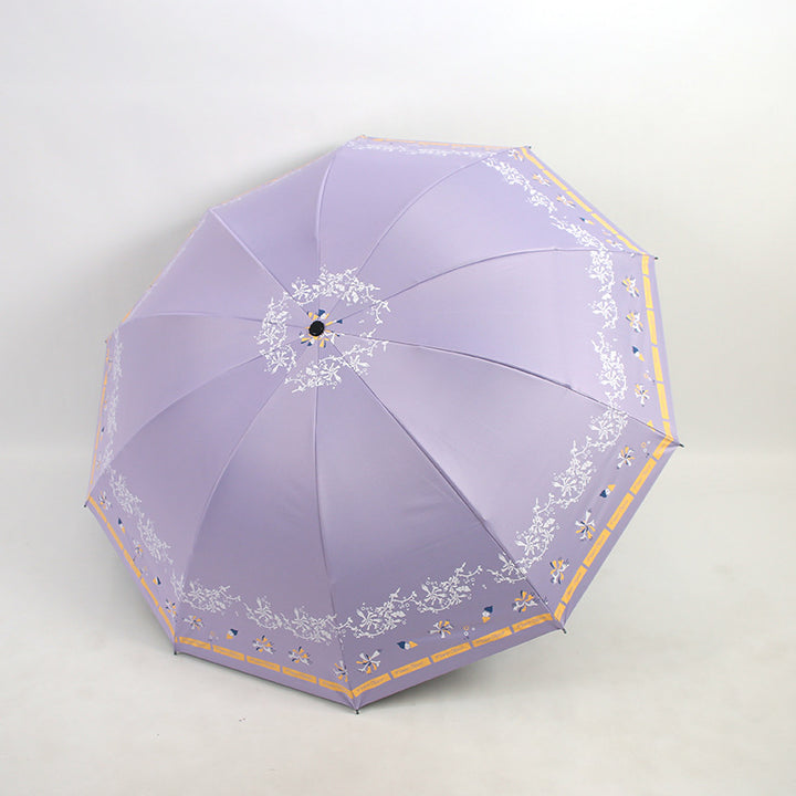 Ladies Elegant Folding Umbrella with Floral Patterns Bowlift