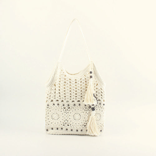 Crochet handbag with fringed accents Bowlift