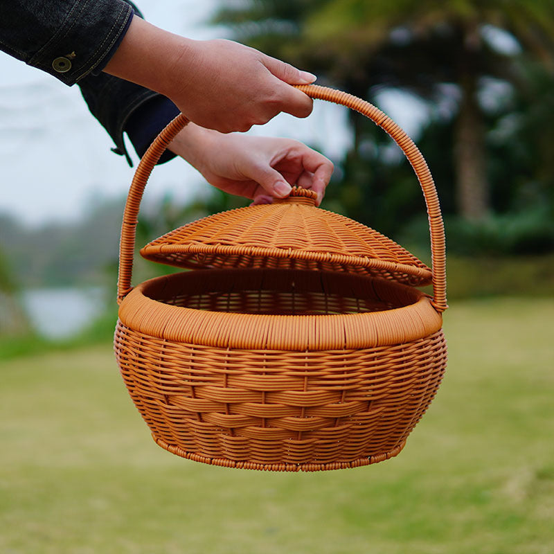 Women's Handcrafted Storage Basket with Lid and Carry Handle Bowlift
