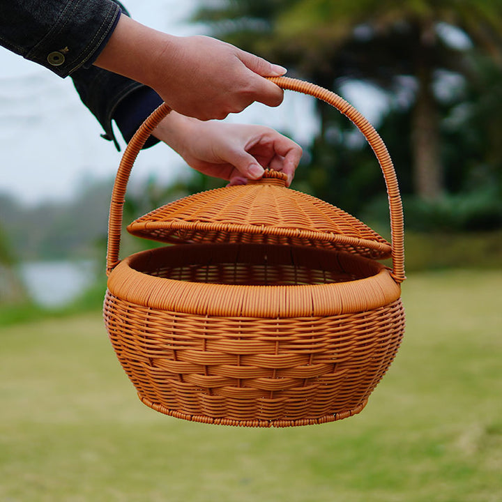 Women's Handcrafted Storage Basket with Lid and Carry Handle Bowlift
