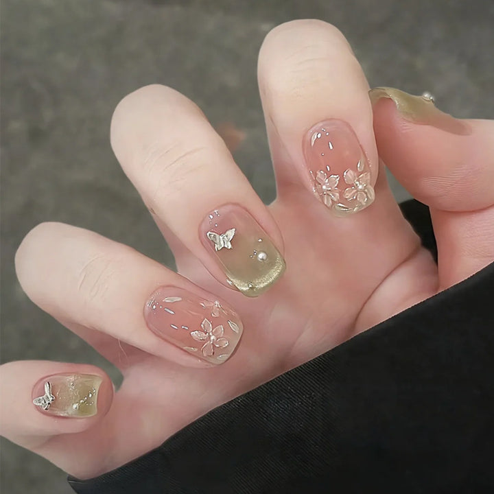Floral Butterfly Press-On Nail Art Bowlift