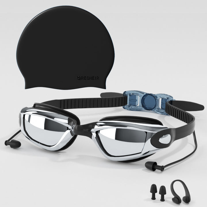 Polarized Anti-Fog Mirrored Competitive Swimming Goggles with Adjustable Split Silicone Strap and Earplugs Bowlift