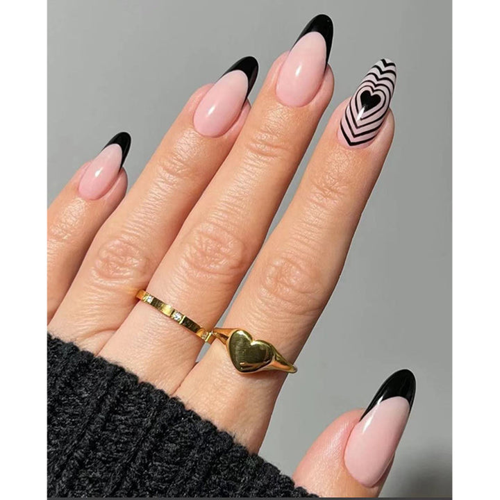 Stylish Stiletto Press-On Nails with Heart and Geometric Designs Bowlift