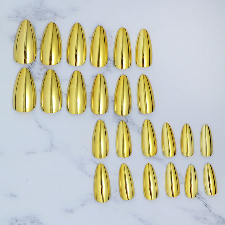 Glossy Metallic Almond-Shaped Press-On Nails Bowlift