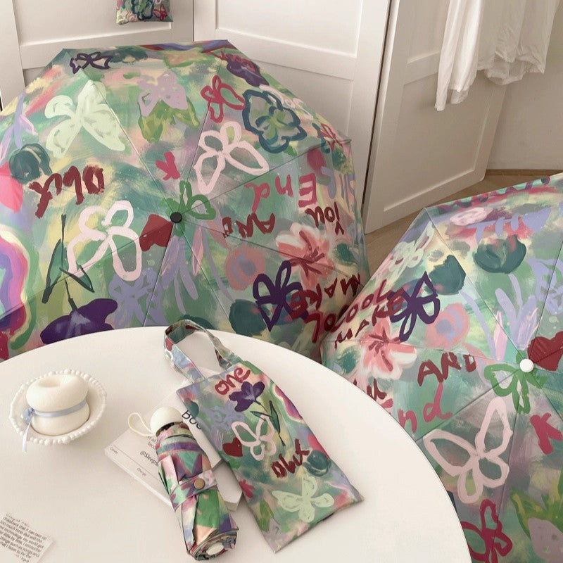 Ladies Foldable Rainbow Retouch Rain Umbrella Bowlift