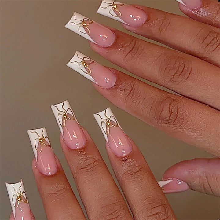 Decorative Press-On Nail Set with Artistic Bow Designs Bowlift