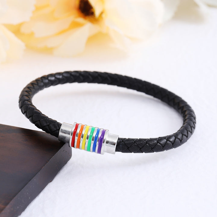 Leather Braided Bracelet with Colorful Accent Bowlift