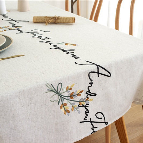 Embroidered Script Tablecloth