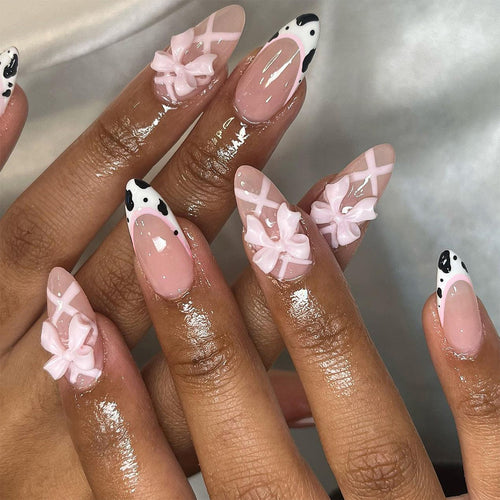 Artistic Nail Extensions with Fine Bow Patterns Bowlift