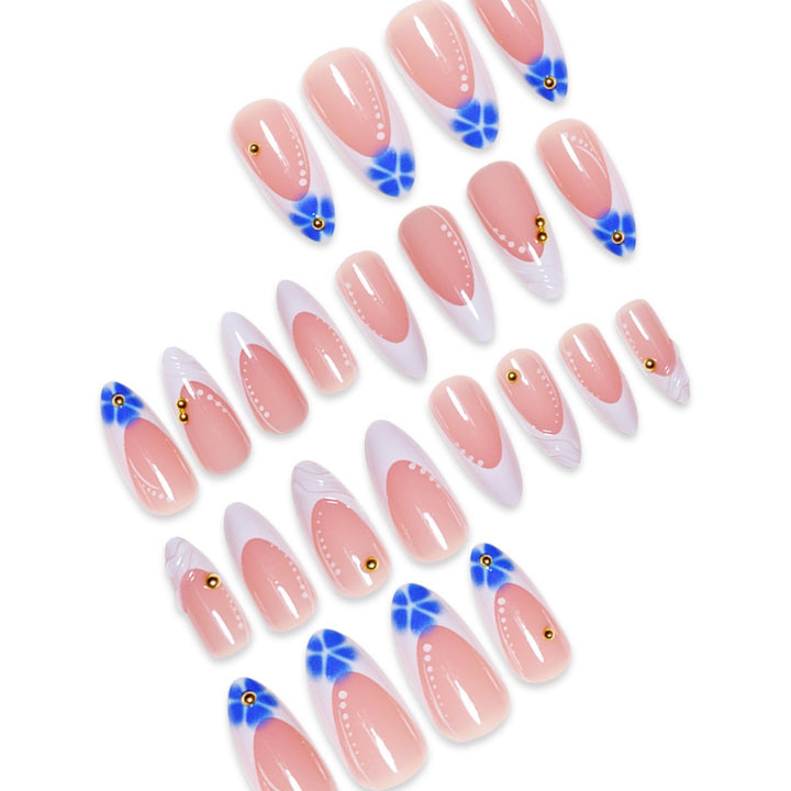 Sculpted French Tip Press-On Nail Extensions with Gem Accents Bowlift