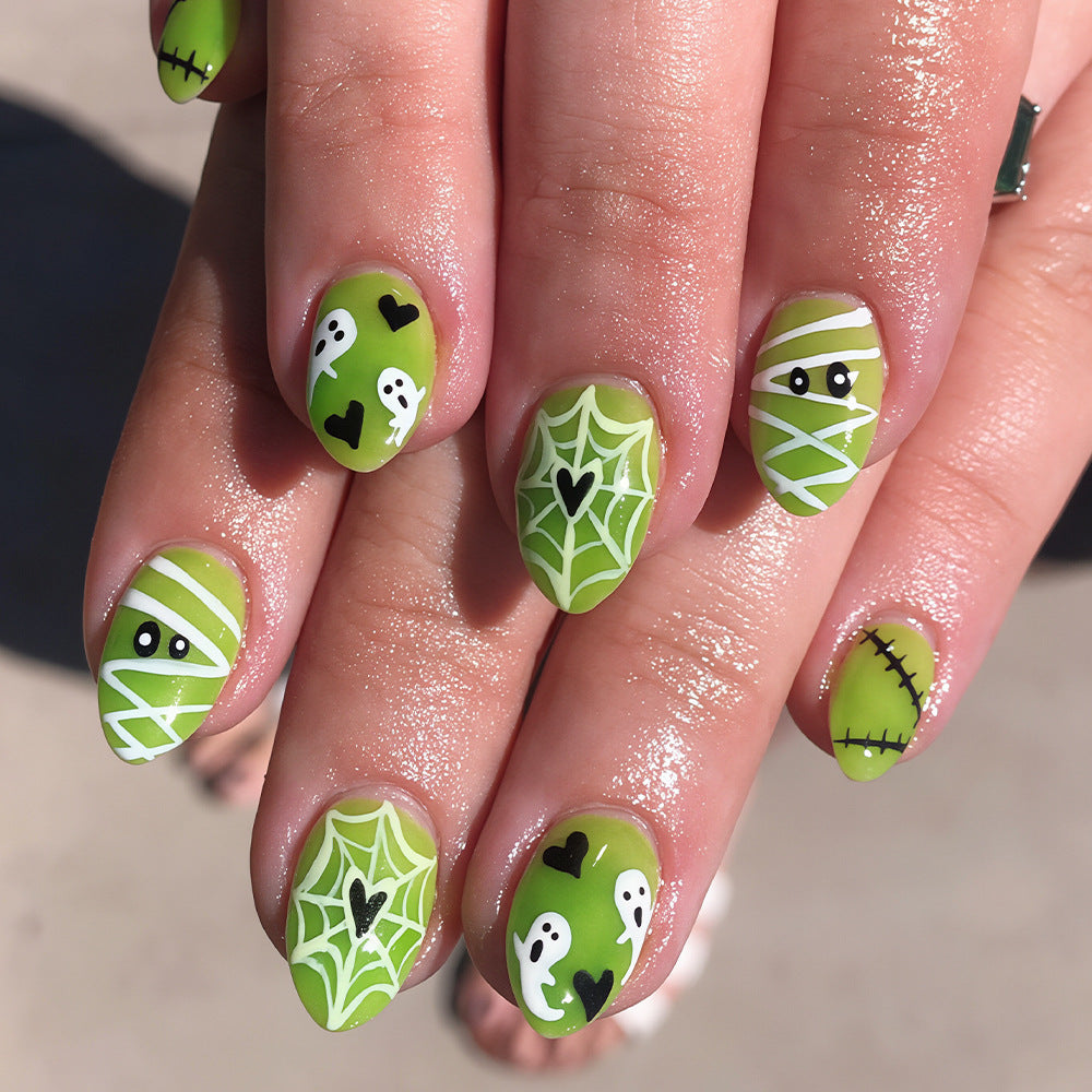 Whimsical Halloween-Themed Press-On Nail Art Set Bowlift