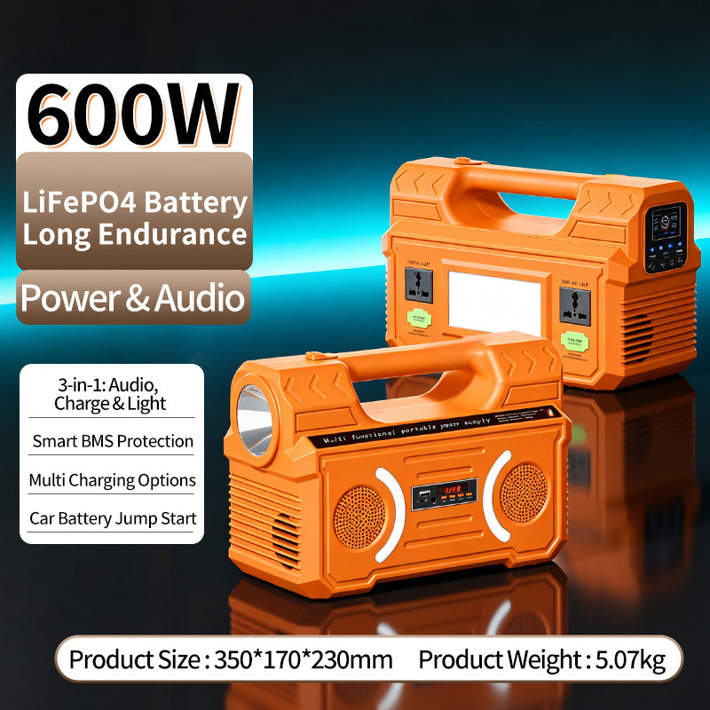 Portable Lithium LiFePO4 Power Station with Car Jump-Start, LED Spotlight and Bluetooth Speaker Bowlift