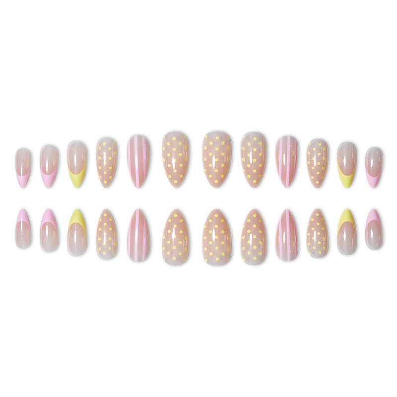 Artistic Press-On Nail Set with Polka Dot and Ombre Design Bowlift