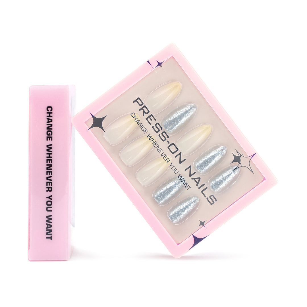 Artificial press-on nails with high-quality glitter accents Bowlift