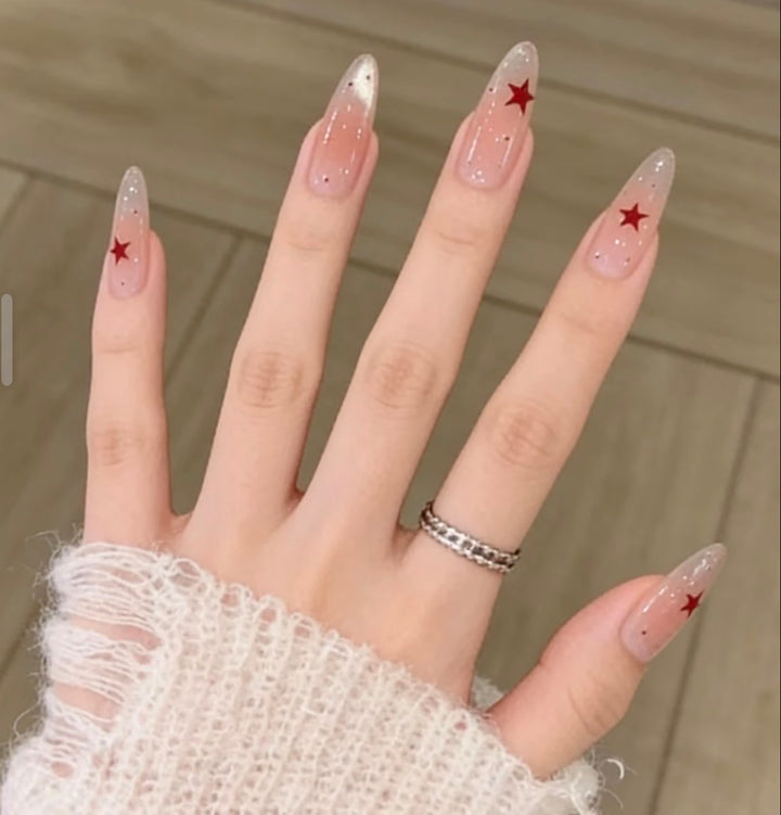 Artistic Press-On Nail Set with Star Design Bowlift