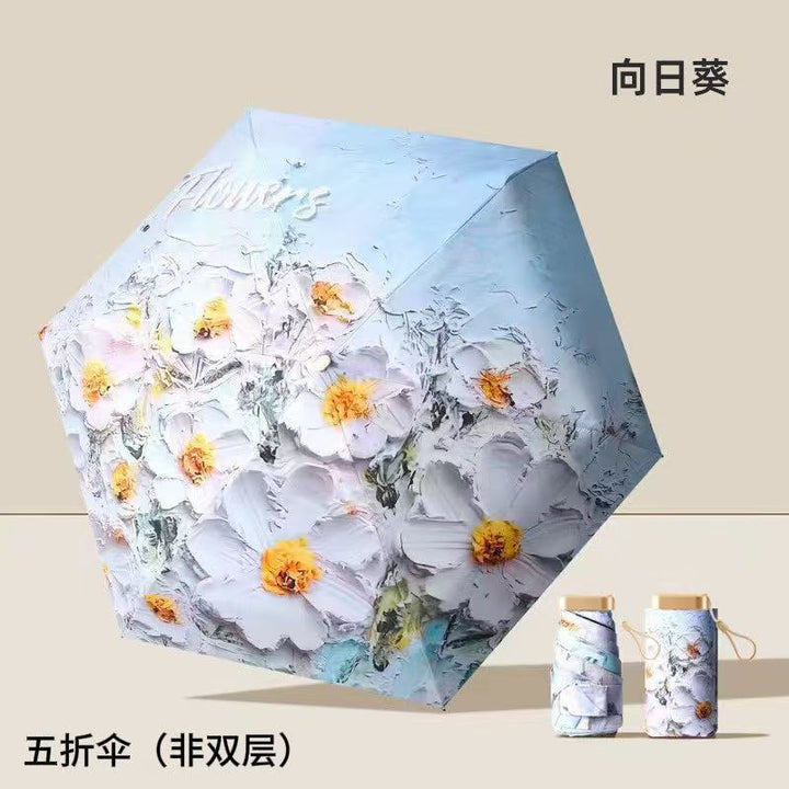 Women's Folding Umbrella with Detailed Floral 3D Design Bowlift