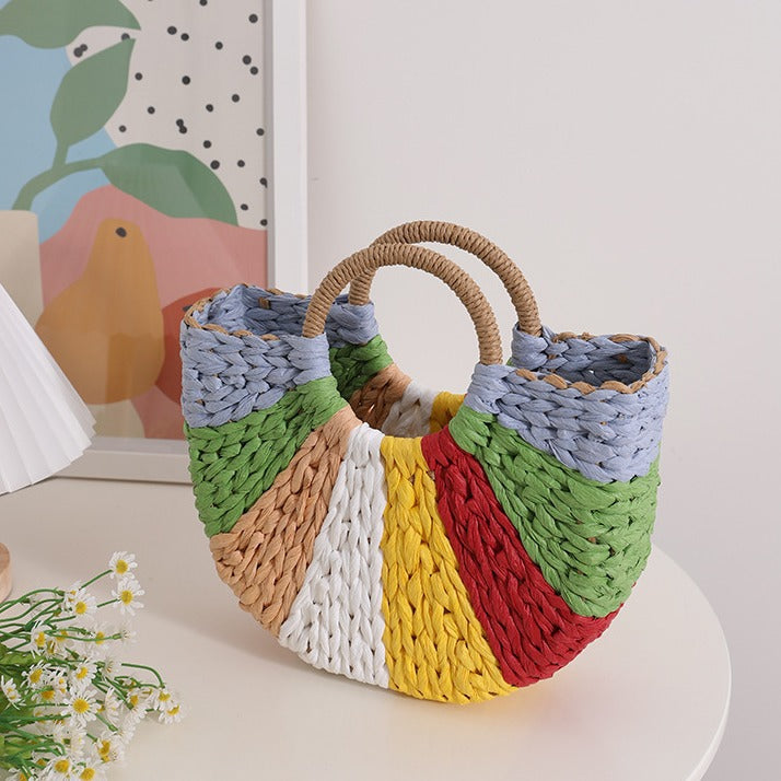 Handmade wicker bag with colorful pattern Bowlift
