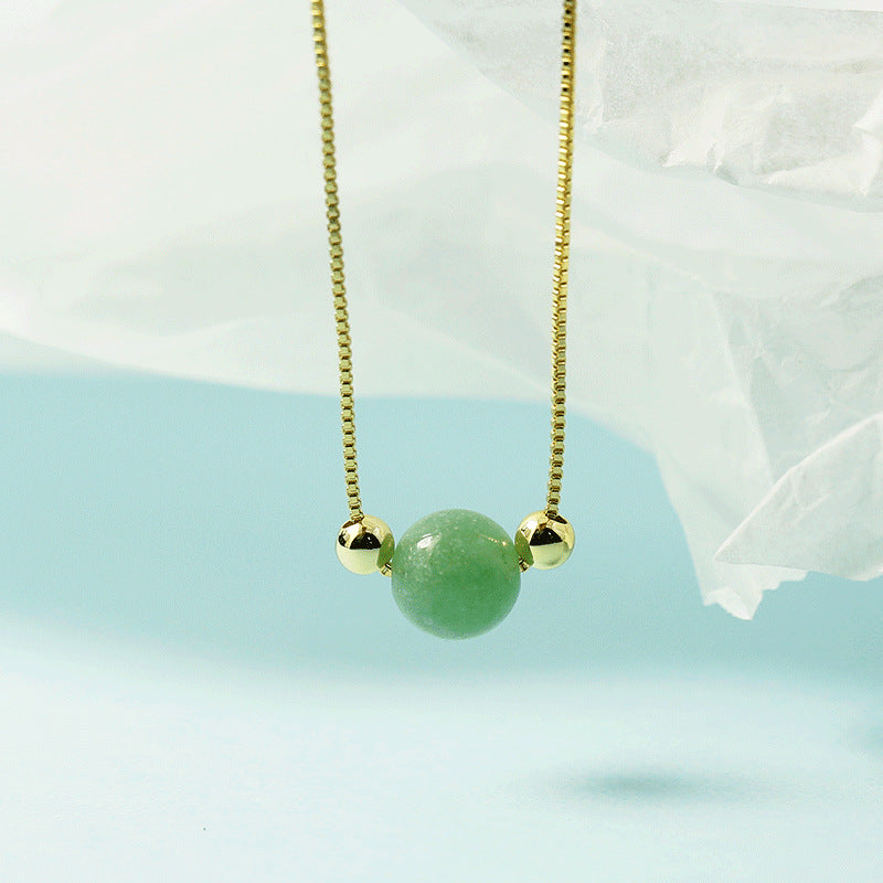 Minimalist Plated Box Chain Necklace with Natural Jade Bead Bowlift