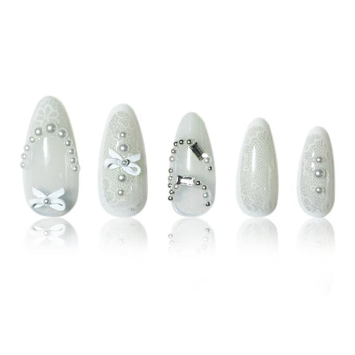 Elegant French Tip Lace Detail Press-On Nails Bowlift