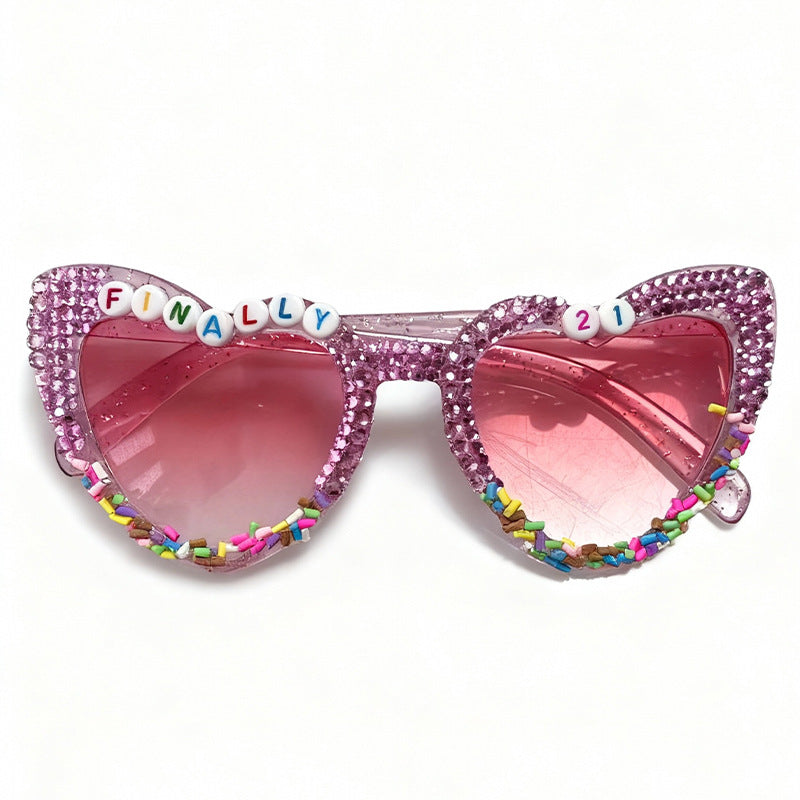 Decorative Cat-Eye Sunglasses with Rhinestones Bowlift