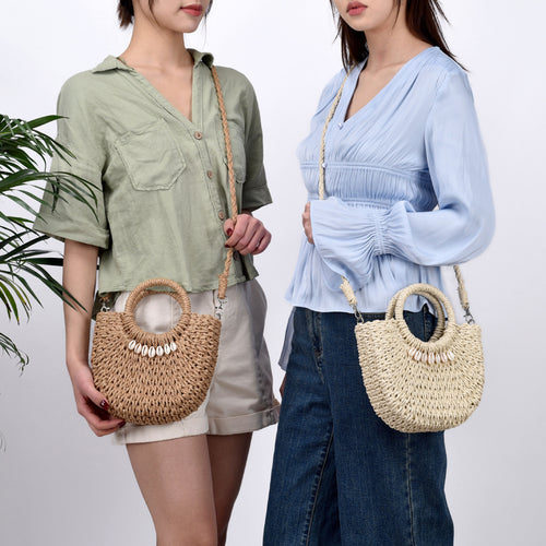 Natural fiber handbag with shell decoration Bowlift