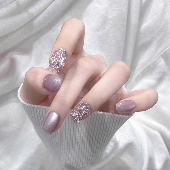 Elegant Glitter-Decorated Press-On Nail Set Bowlift