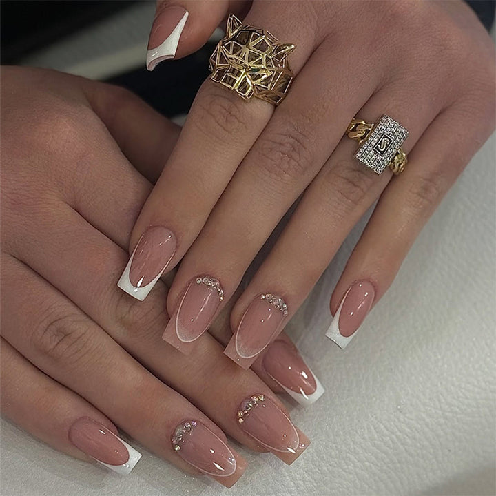 Artificial nail set with elegant ombre accents and seductive rhinestones Bowlift