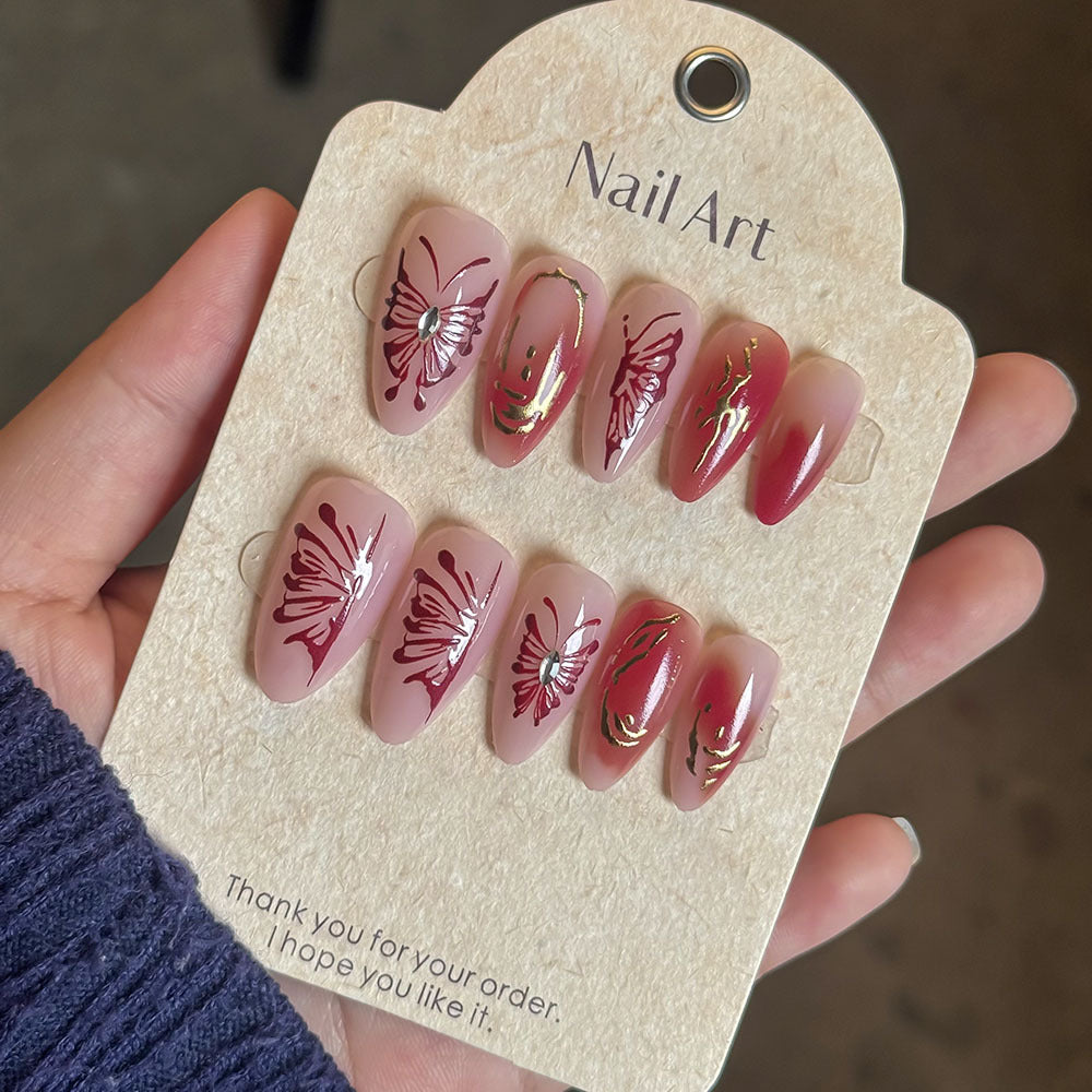 Elegant Hand-Painted Press-On Nail Art Bowlift