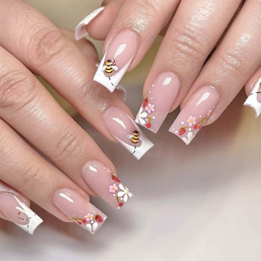 Artificial nail set with colorful flowers and creative French design Bowlift