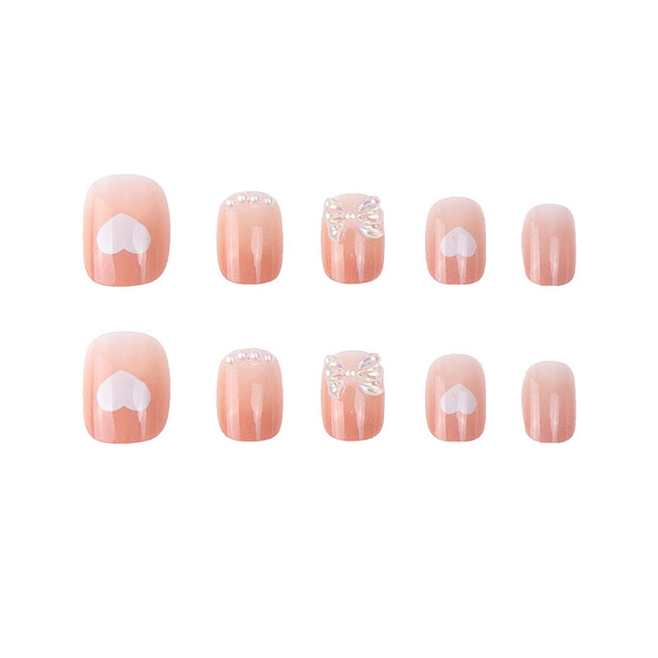 Heart-Design Glitter Press-On Nails Bowlift