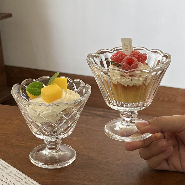 Footed Cut Crystal Compote Serving Bowl with Diamond Pattern Bowlift