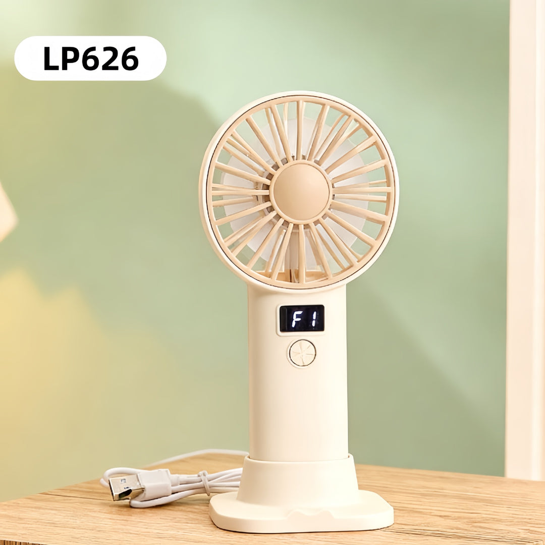 Women Portable Handheld Fan with Digital Speed Setting Bowlift